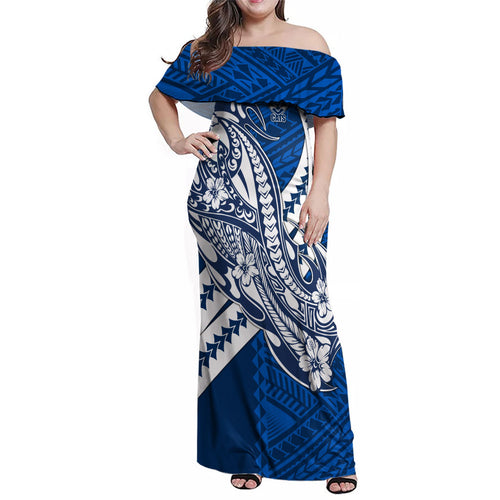 Personalized Geelong Cats Family Matching Off Shoulder Maxi Dress and Hawaiian Shirt Polynesian Tribal Cat Mascot With Hibiscus Floral Art