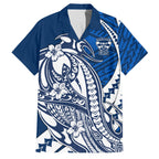 Personalized Geelong Cats Family Matching Off Shoulder Short Dress and Hawaiian Shirt Polynesian Tribal Cat Mascot With Hibiscus Floral Art