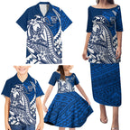 Personalized Geelong Cats Family Matching Puletasi and Hawaiian Shirt Polynesian Tribal Cat Mascot With Hibiscus Floral Art