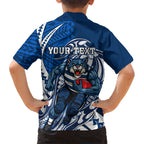 Personalized Geelong Cats Family Matching Puletasi and Hawaiian Shirt Polynesian Tribal Cat Mascot With Hibiscus Floral Art