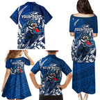 Personalized Geelong Cats Family Matching Puletasi and Hawaiian Shirt Polynesian Tribal Cat Mascot With Hibiscus Floral Art