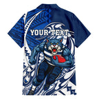 Personalized Geelong Cats Family Matching Puletasi and Hawaiian Shirt Polynesian Tribal Cat Mascot With Hibiscus Floral Art