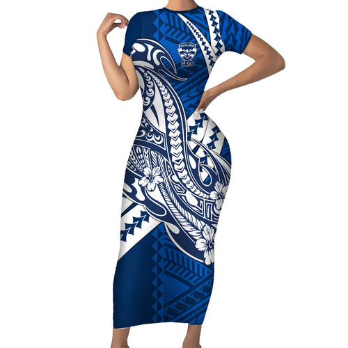 Personalized Geelong Cats Family Matching Short Sleeve Bodycon Dress and Hawaiian Shirt Polynesian Tribal Cat Mascot With Hibiscus Floral Art