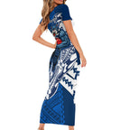 Personalized Geelong Cats Family Matching Short Sleeve Bodycon Dress and Hawaiian Shirt Polynesian Tribal Cat Mascot With Hibiscus Floral Art