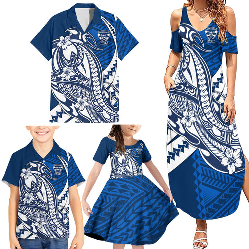 Personalized Geelong Cats Family Matching Summer Maxi Dress and Hawaiian Shirt Polynesian Tribal Cat Mascot With Hibiscus Floral Art