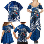 Personalized Geelong Cats Family Matching Summer Maxi Dress and Hawaiian Shirt Polynesian Tribal Cat Mascot With Hibiscus Floral Art