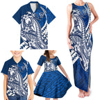 Personalized Geelong Cats Family Matching Tank Maxi Dress and Hawaiian Shirt Polynesian Tribal Cat Mascot With Hibiscus Floral Art