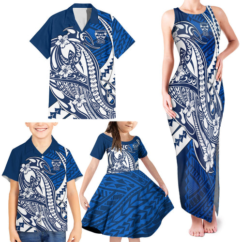Personalized Geelong Cats Family Matching Tank Maxi Dress and Hawaiian Shirt Polynesian Tribal Cat Mascot With Hibiscus Floral Art