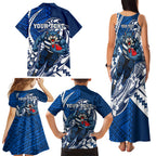 Personalized Geelong Cats Family Matching Tank Maxi Dress and Hawaiian Shirt Polynesian Tribal Cat Mascot With Hibiscus Floral Art