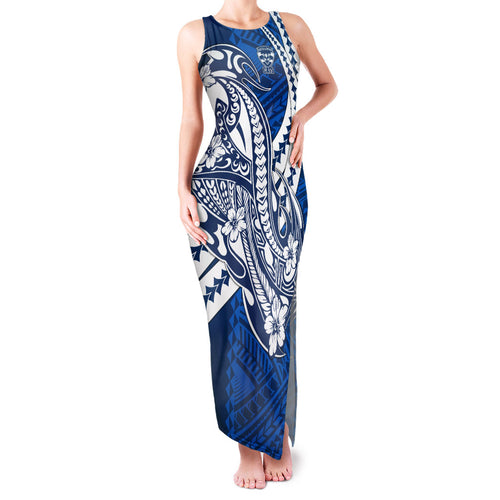 Personalized Geelong Cats Family Matching Tank Maxi Dress and Hawaiian Shirt Polynesian Tribal Cat Mascot With Hibiscus Floral Art