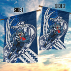 Personalized Geelong Cats Garden Flag Polynesian Tribal Cat Mascot With Hibiscus Floral Art