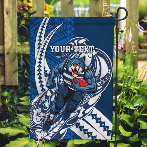 Personalized Geelong Cats Garden Flag Polynesian Tribal Cat Mascot With Hibiscus Floral Art