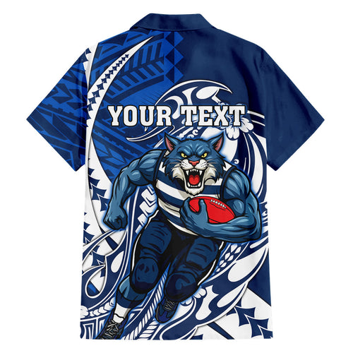 Personalized Geelong Cats Hawaiian Shirt Polynesian Tribal Cat Mascot With Hibiscus Floral Art