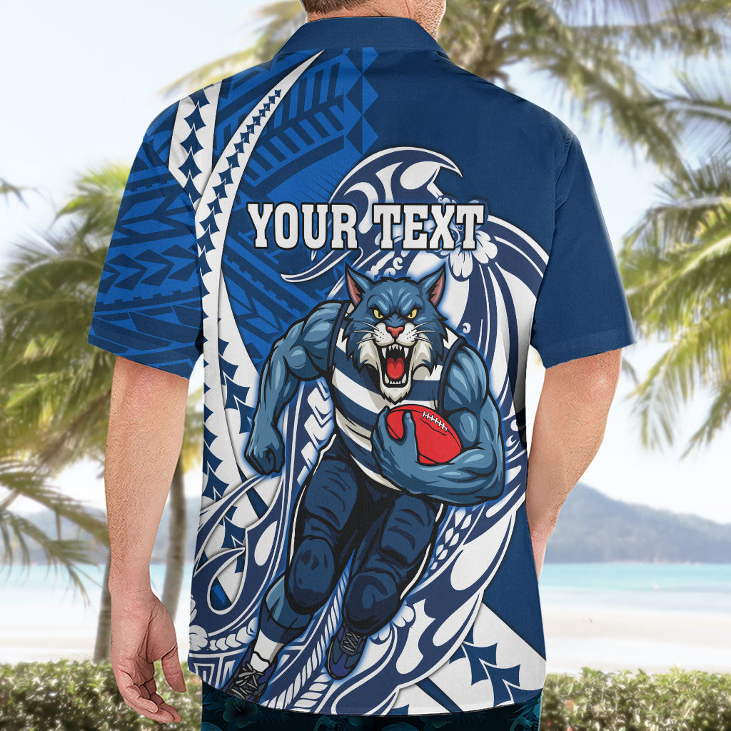 Personalized Geelong Cats Hawaiian Shirt Polynesian Tribal Cat Mascot With Hibiscus Floral Art