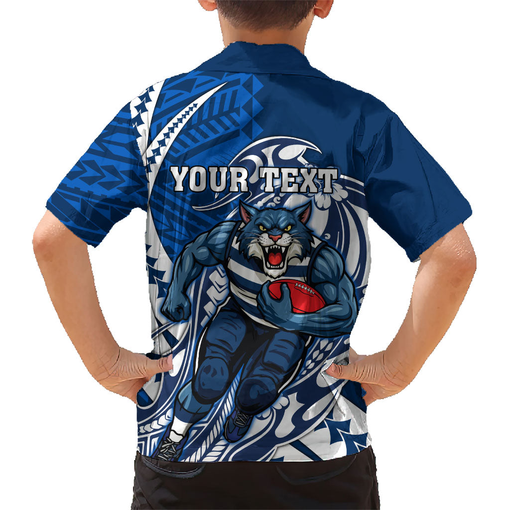 Personalized Geelong Cats Hawaiian Shirt Polynesian Tribal Cat Mascot With Hibiscus Floral Art