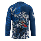 Personalized Geelong Cats Hockey Jersey Polynesian Tribal Cat Mascot With Hibiscus Floral Art