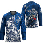 Personalized Geelong Cats Hockey Jersey Polynesian Tribal Cat Mascot With Hibiscus Floral Art