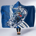 Personalized Geelong Cats Hooded Blanket Polynesian Tribal Cat Mascot With Hibiscus Floral Art