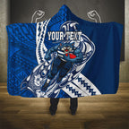 Personalized Geelong Cats Hooded Blanket Polynesian Tribal Cat Mascot With Hibiscus Floral Art