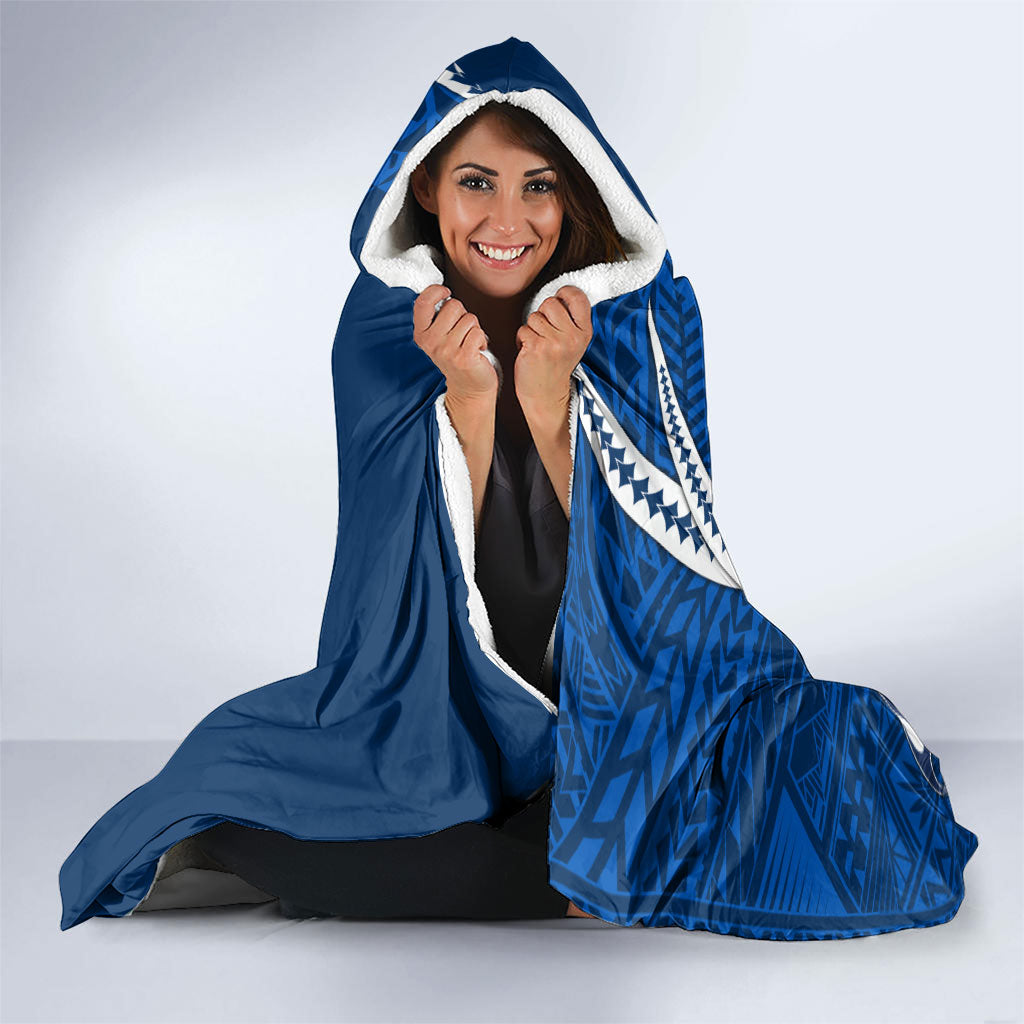 Personalized Geelong Cats Hooded Blanket Polynesian Tribal Cat Mascot With Hibiscus Floral Art