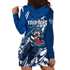 Personalized Geelong Cats Hoodie Dress Polynesian Tribal Cat Mascot With Hibiscus Floral Art
