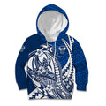 Personalized Geelong Cats Kid Hoodie Polynesian Tribal Cat Mascot With Hibiscus Floral Art