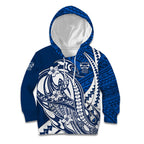 Personalized Geelong Cats Kid Hoodie Polynesian Tribal Cat Mascot With Hibiscus Floral Art