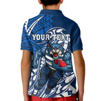 Personalized Geelong Cats Kid Polo Shirt Polynesian Tribal Cat Mascot With Hibiscus Floral Art