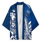 Personalized Geelong Cats Kimono Polynesian Tribal Cat Mascot With Hibiscus Floral Art
