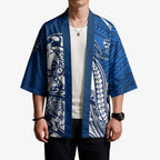 Personalized Geelong Cats Kimono Polynesian Tribal Cat Mascot With Hibiscus Floral Art