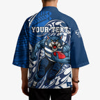 Personalized Geelong Cats Kimono Polynesian Tribal Cat Mascot With Hibiscus Floral Art