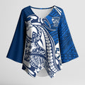 Personalized Geelong Cats Kimono Sleeve Blouse Polynesian Tribal Cat Mascot With Hibiscus Floral Art