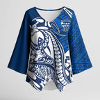 Personalized Geelong Cats Kimono Sleeve Blouse Polynesian Tribal Cat Mascot With Hibiscus Floral Art