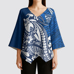 Personalized Geelong Cats Kimono Sleeve Blouse Polynesian Tribal Cat Mascot With Hibiscus Floral Art