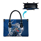 Personalized Geelong Cats Leather Bag Polynesian Tribal Cat Mascot With Hibiscus Floral Art