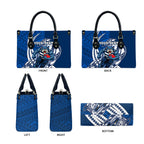 Personalized Geelong Cats Leather Bag Polynesian Tribal Cat Mascot With Hibiscus Floral Art