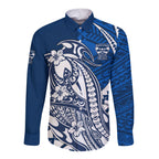 Personalized Geelong Cats Long Sleeve Button Shirt Polynesian Tribal Cat Mascot With Hibiscus Floral Art