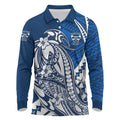 Personalized Geelong Cats Long Sleeve Polo Shirt Polynesian Tribal Cat Mascot With Hibiscus Floral Art
