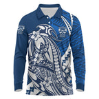 Personalized Geelong Cats Long Sleeve Polo Shirt Polynesian Tribal Cat Mascot With Hibiscus Floral Art