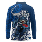 Personalized Geelong Cats Long Sleeve Polo Shirt Polynesian Tribal Cat Mascot With Hibiscus Floral Art