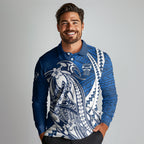 Personalized Geelong Cats Long Sleeve Polo Shirt Polynesian Tribal Cat Mascot With Hibiscus Floral Art