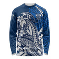 Personalized Geelong Cats Long Sleeve Shirt Polynesian Tribal Cat Mascot With Hibiscus Floral Art
