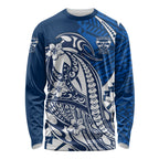 Personalized Geelong Cats Long Sleeve Shirt Polynesian Tribal Cat Mascot With Hibiscus Floral Art