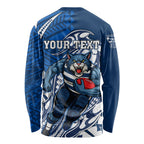 Personalized Geelong Cats Long Sleeve Shirt Polynesian Tribal Cat Mascot With Hibiscus Floral Art