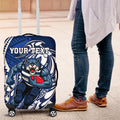 Personalized Geelong Cats Luggage Cover Polynesian Tribal Cat Mascot With Hibiscus Floral Art