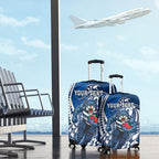 Personalized Geelong Cats Luggage Cover Polynesian Tribal Cat Mascot With Hibiscus Floral Art