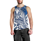 Personalized Geelong Cats Men Tank Top Polynesian Tribal Cat Mascot With Hibiscus Floral Art