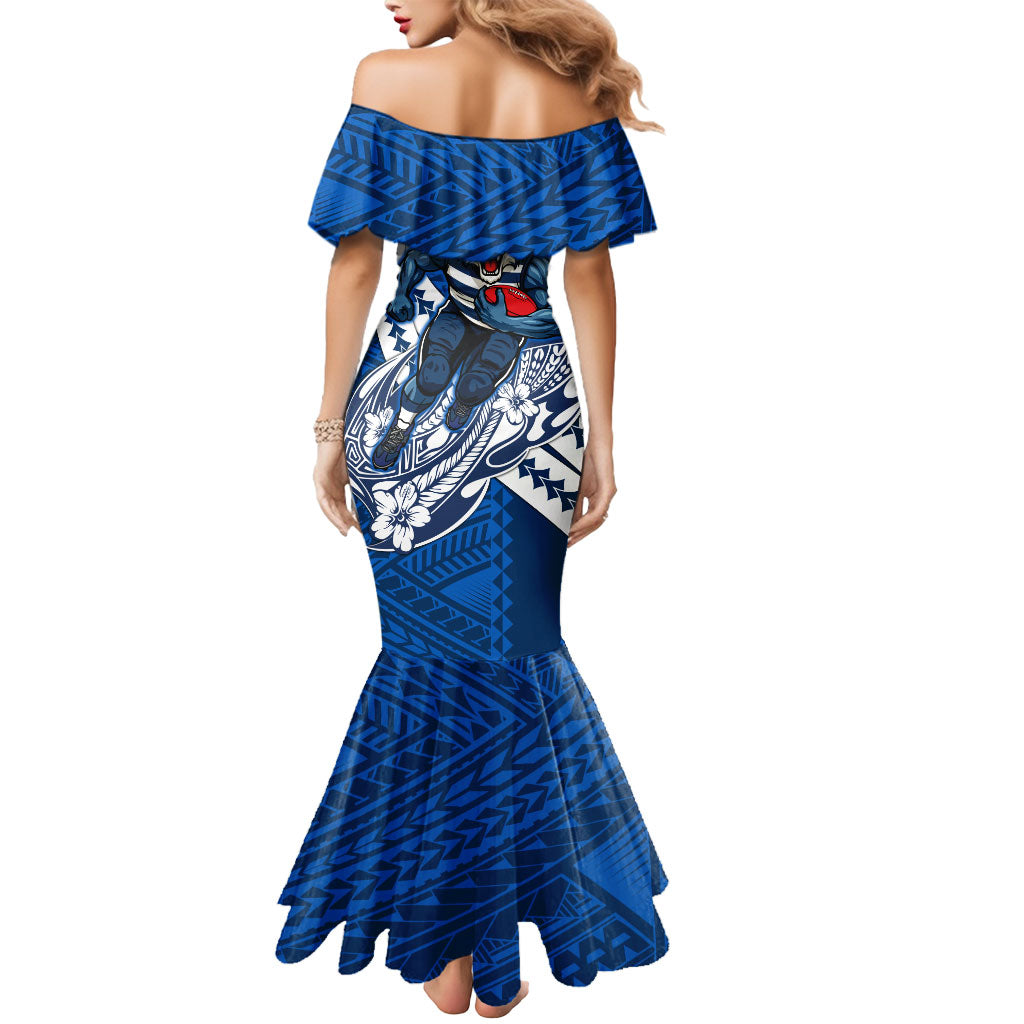 Personalized Geelong Cats Mermaid Dress Polynesian Tribal Cat Mascot With Hibiscus Floral Art
