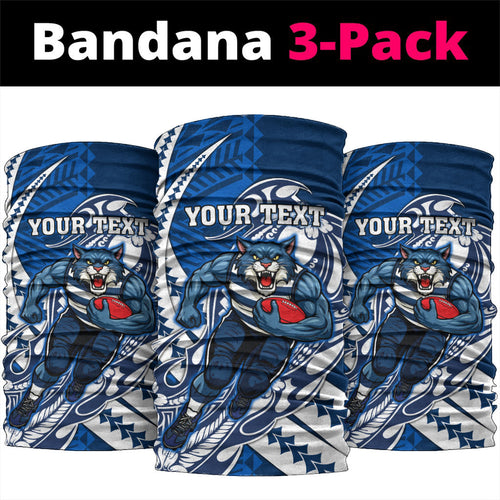 Personalized Geelong Cats Neck Gaiter Polynesian Tribal Cat Mascot With Hibiscus Floral Art