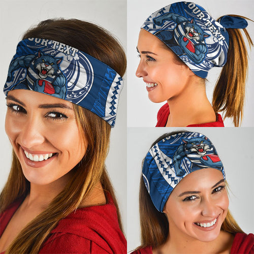 Personalized Geelong Cats Neck Gaiter Polynesian Tribal Cat Mascot With Hibiscus Floral Art
